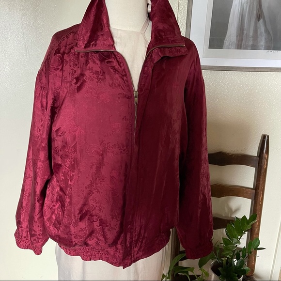 Vintage Windbreaker bomber Jacket Silk Floral unisex zip up sz m - Picture 2 of 8